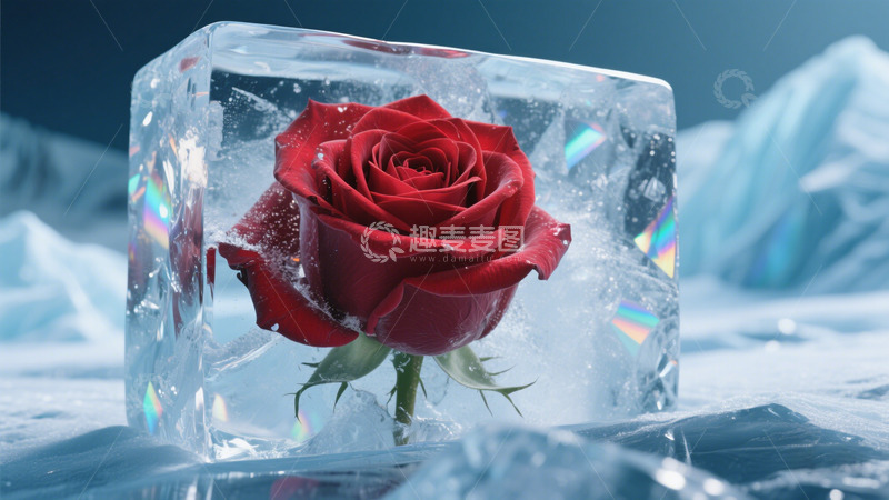 高清大图下载【趣麦麦图】北极光冰红色玫瑰花惊艳唯美2