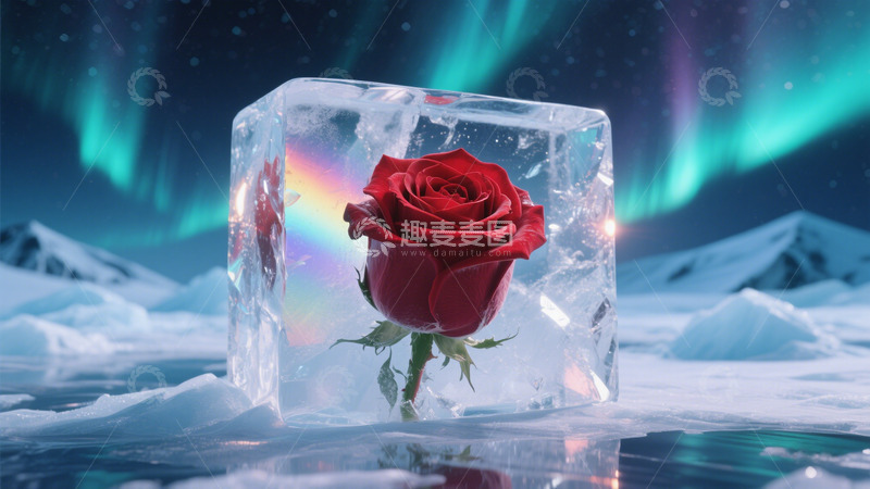 高清大图下载【趣麦麦图】北极光冰红色玫瑰花惊艳唯美3