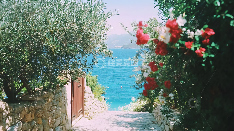 高清大图下载【趣麦麦图】地中海风情海边的小巷1