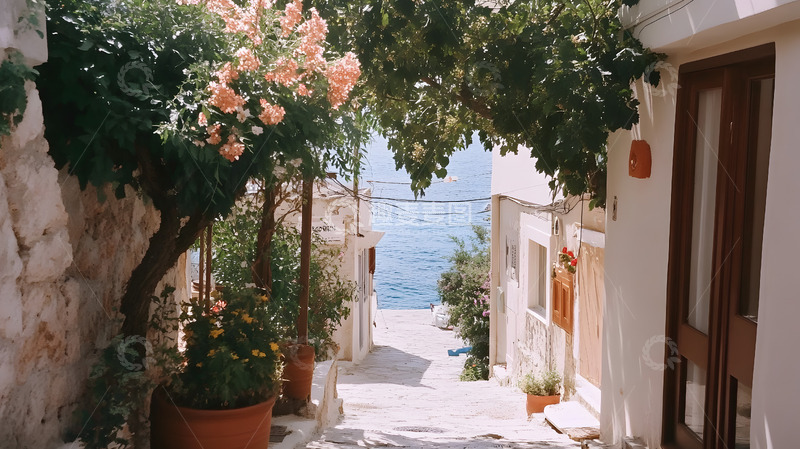 高清大图下载【趣麦麦图】地中海风情海边的小巷2
