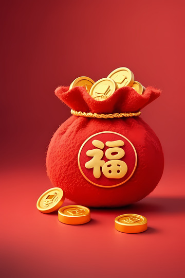 红色喜庆福袋钱袋AI插画壁纸海报背景素材10