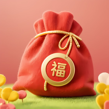 红色喜庆福袋钱袋AI插画壁纸海报背景素材1