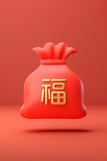 红色喜庆福袋钱袋AI插画壁纸海报背景素材8