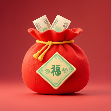 红色喜庆福袋钱袋AI插画壁纸海报背景素材9