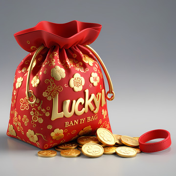 红色喜庆福袋钱袋AI插画壁纸海报背景素材24