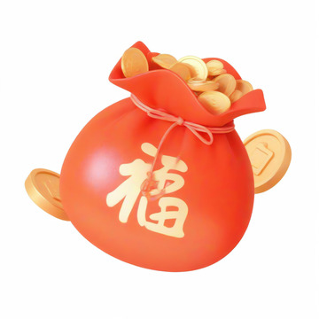 红色喜庆钱袋福袋AI插画白底海报图片素材7