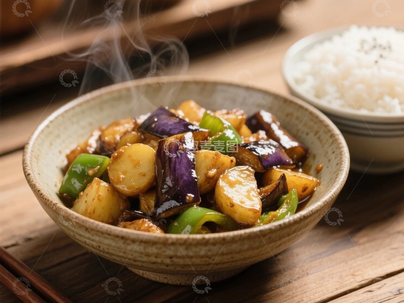 高清大图下载【趣麦麦图】刚刚出锅的美食地三鲜1