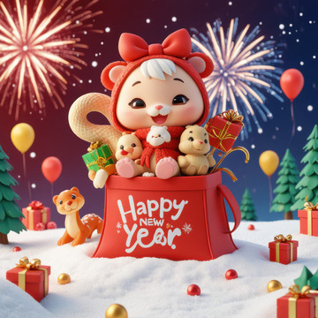 红色喜庆猫咪福袋AI插画电商海报背景图片