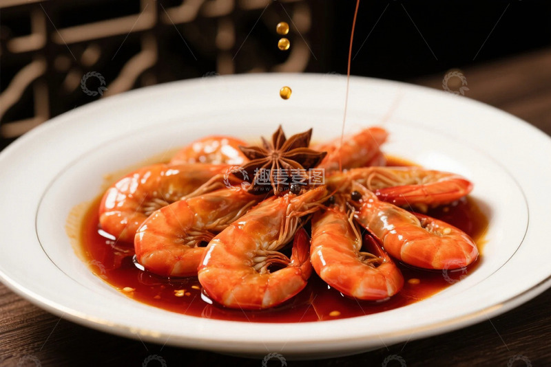 高清大图下载【趣麦麦图】色泽诱人的油焖大虾1