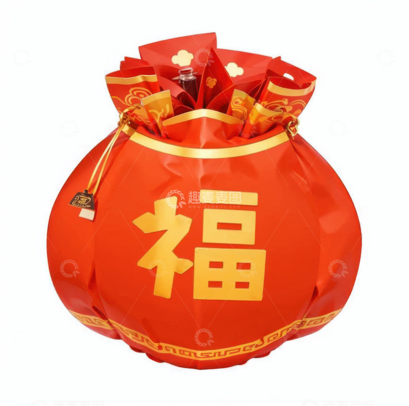 高清大图下载【趣麦麦图】红色喜庆钱袋福袋AI插画白底海报图片素材4
