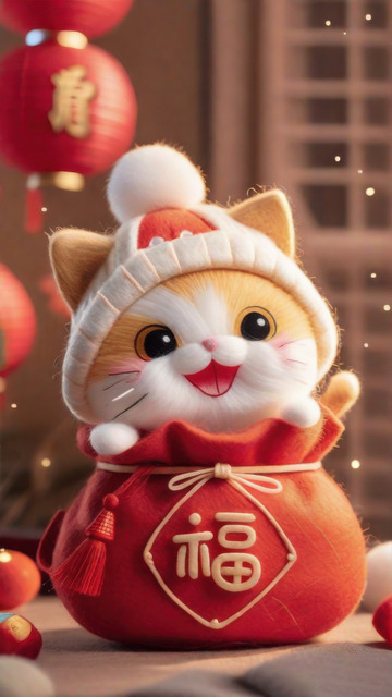 红色喜庆猫咪福袋AI插画电商海报背景图片3