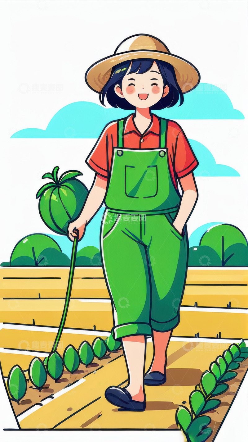 高清大图下载【趣麦麦图】2D劳动节农业农民AI插画海报背景图片素7
