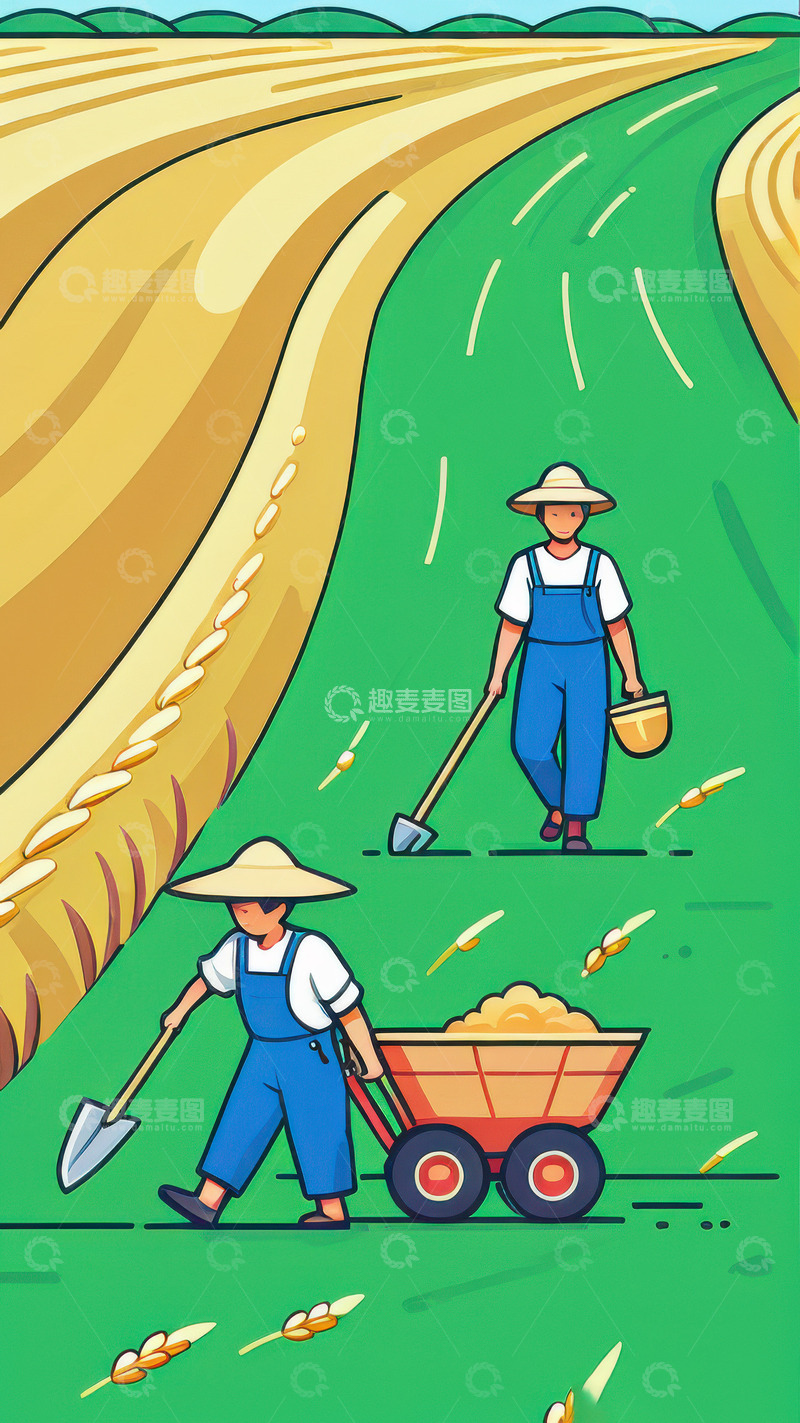 高清大图下载【趣麦麦图】2D劳动节农业农民AI插画海报背景图片素18