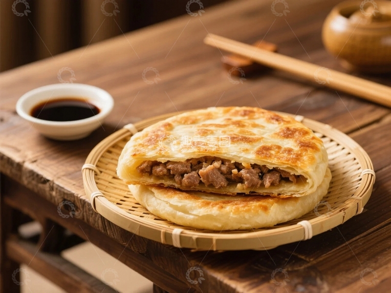 高清大图下载【趣麦麦图】烙的金黄酥脆的肉饼1