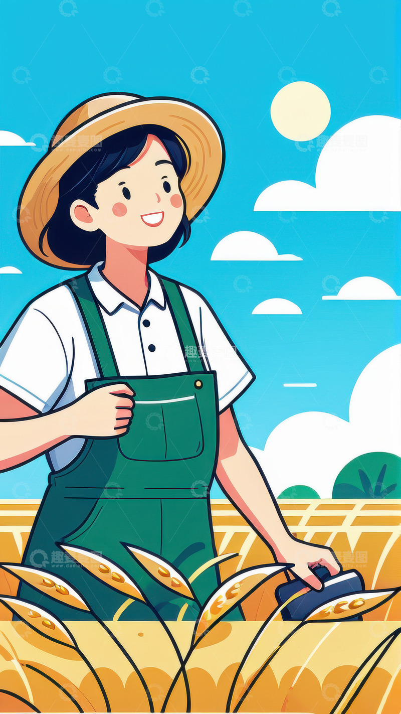 高清大图下载【趣麦麦图】2D劳动节农业农民AI插画海报背景图片素33