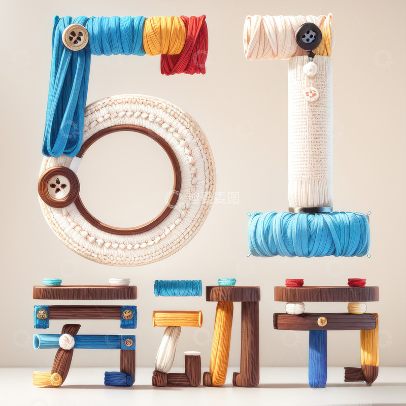 高清大图下载【趣麦麦图】3D五一劳动节特效字AI插画海报背景图片6