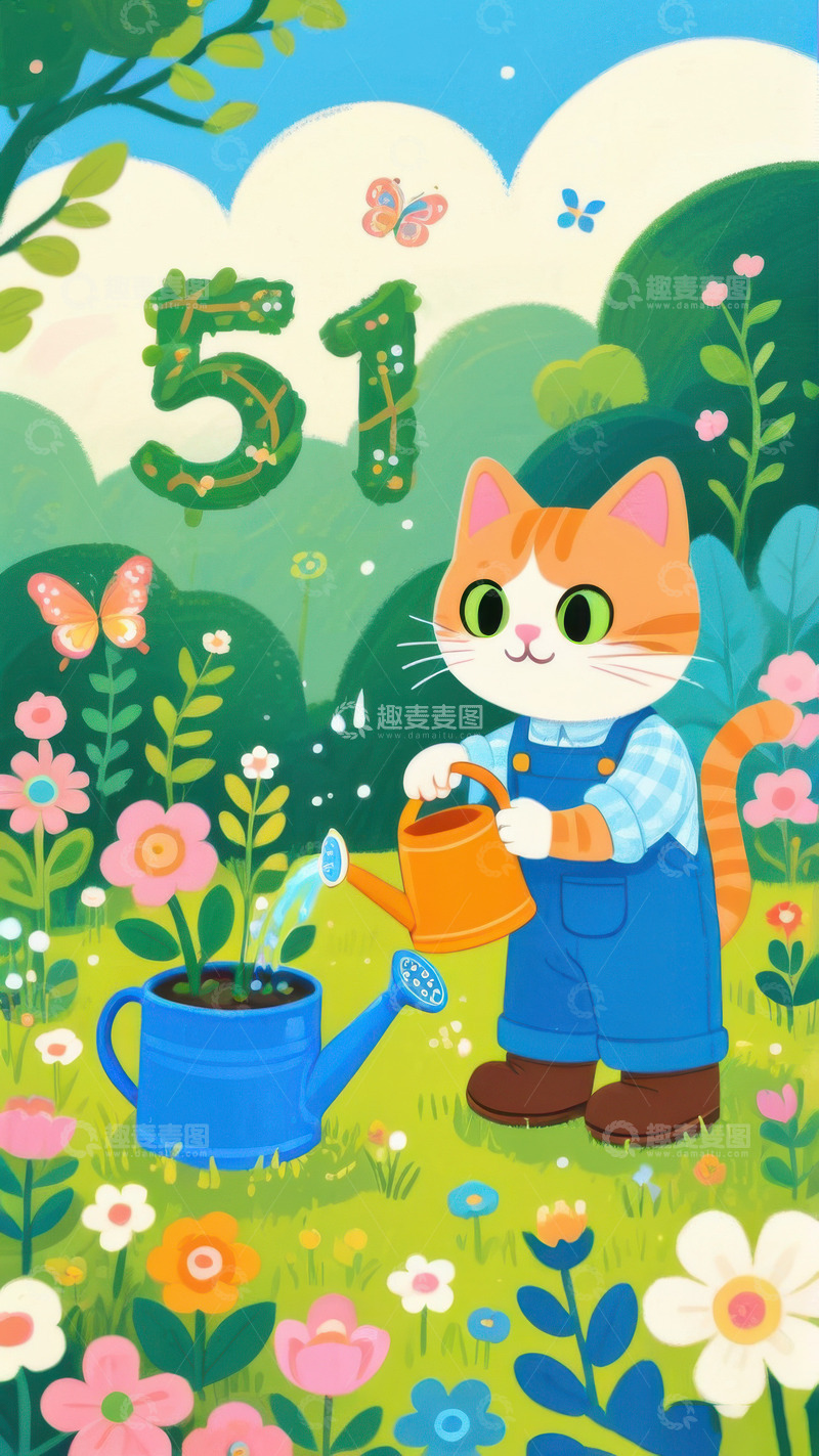 高清大图下载【趣麦麦图】2D五一劳动节宣传海报AI插画海报背景图2