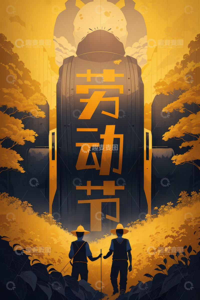高清大图下载【趣麦麦图】3D劳动节宣传海报AI插画海报背景图片素4