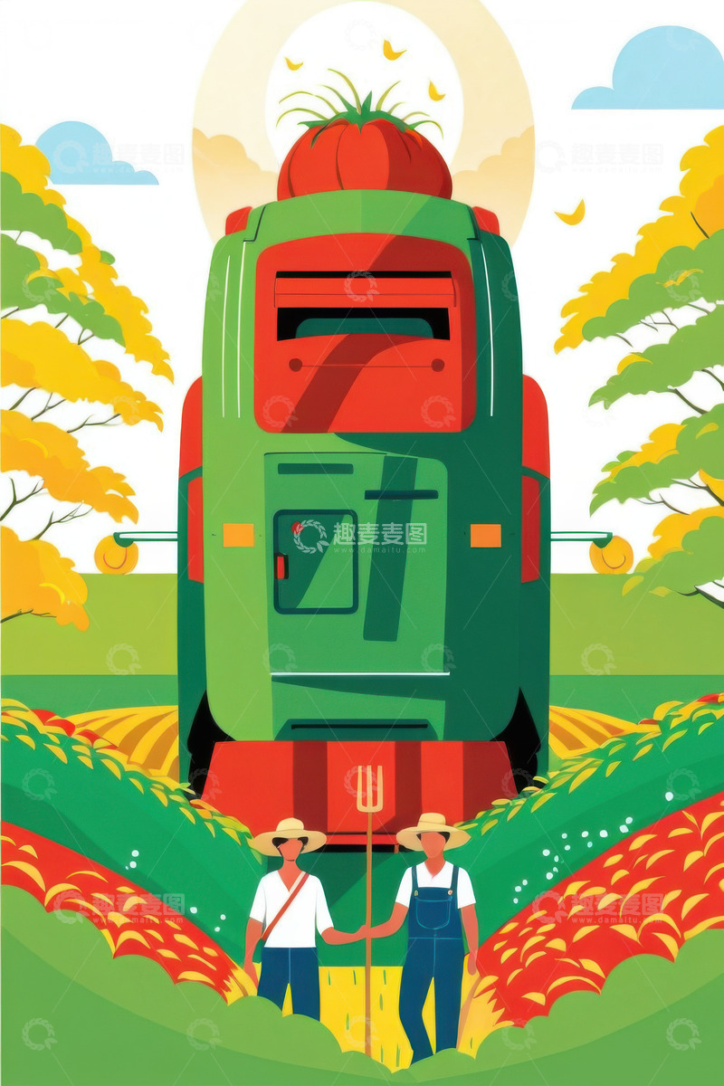 高清大图下载【趣麦麦图】2D劳动节农业农民AI插画海报背景图片素31