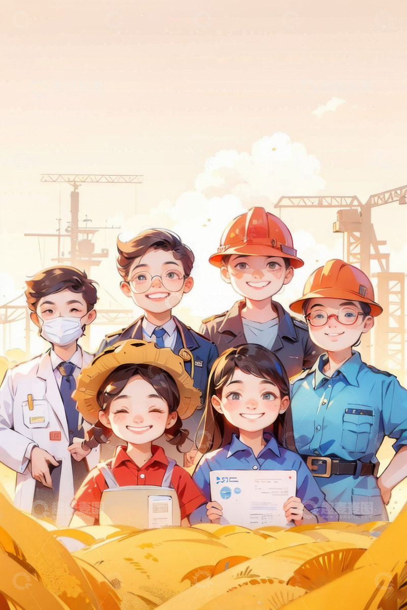 高清大图下载【趣麦麦图】绿色五一劳动节特效字AI插画微缩场景海报3