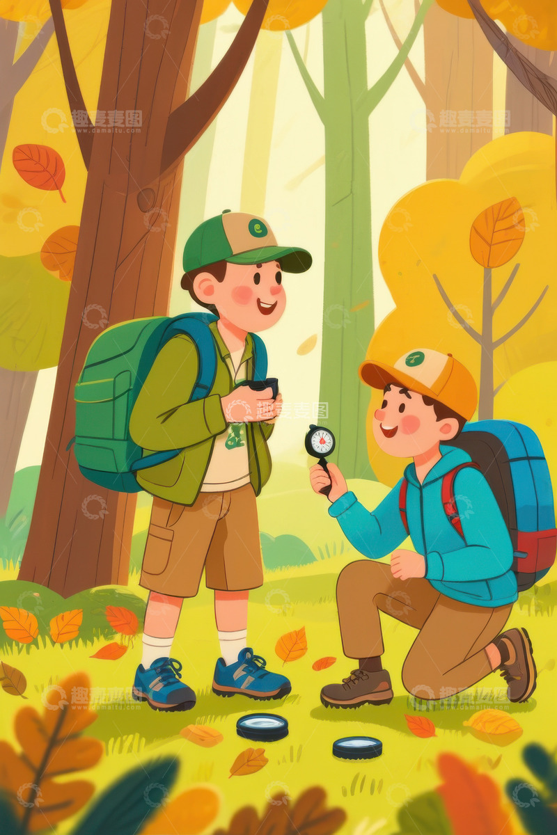 高清大图下载【趣麦麦图】2D春季户外郊游AI插画海报背景图片素材4