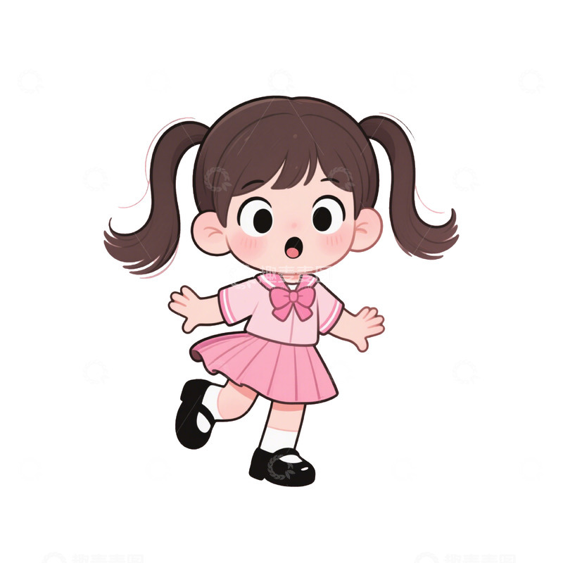 高清大图下载【趣麦麦图】双马尾粉色校服卡通女孩插画设计