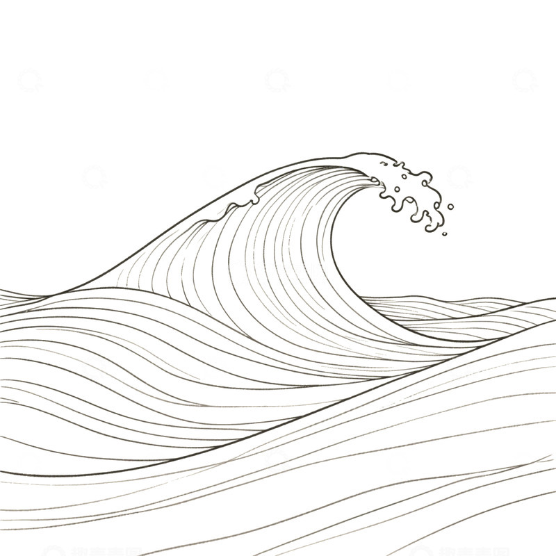 高清大图下载【趣麦麦图】黑白线条描绘的海浪艺术画
