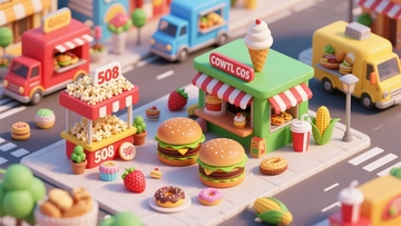 3d卡通美食摊位