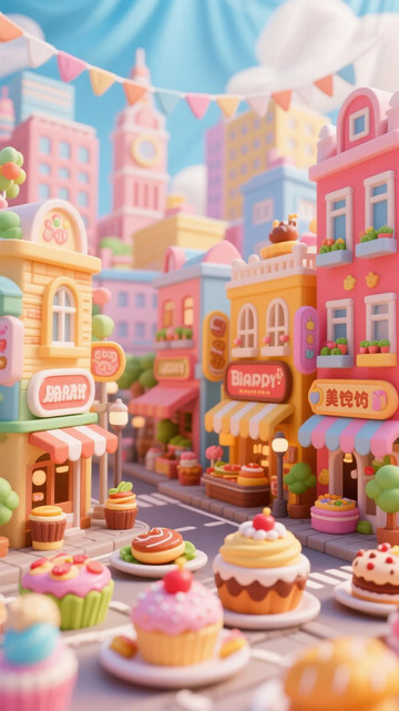 黏土风模型美食街