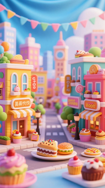 黏土风模型美食街2