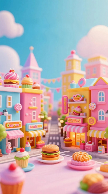 黏土风模型美食街1