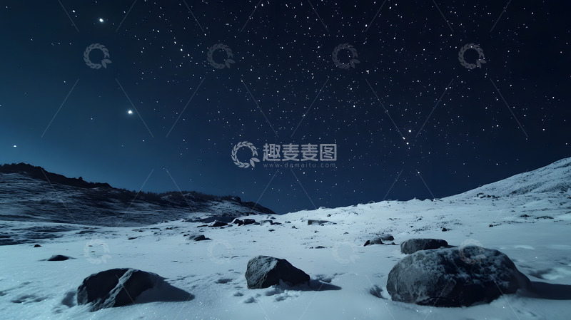 高清大图下载【趣麦麦图】雪地上的夜空2