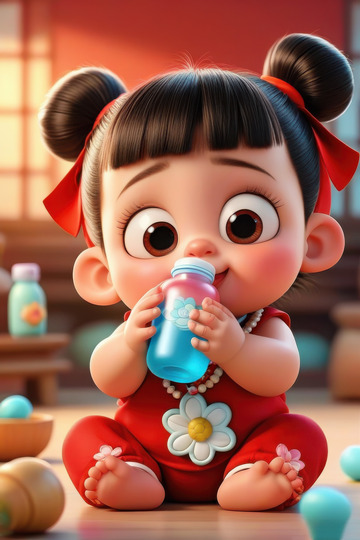 可爱3D卡通哪吒宝宝AI插画海报背景素材2