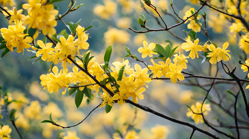 秋天晴空下的黄色花朵