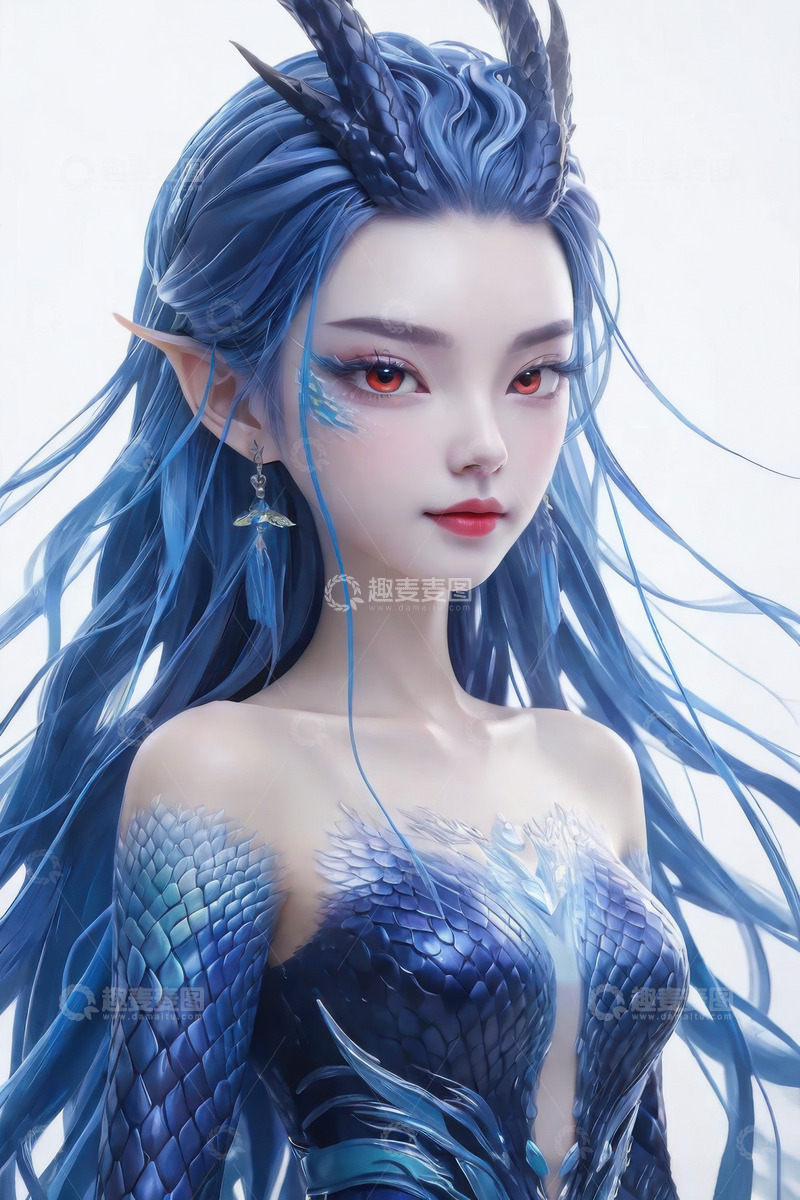 高清大图下载【趣麦麦图】蓝色美艳西海龙王敖闰&zwnj;&zwnj;AI插画海报背景3