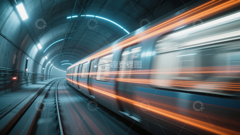 高清大图下载【趣麦麦图】未来主义地铁隧道光轨形成科幻隧道