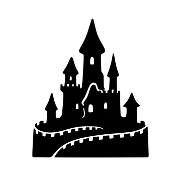 手绘风格黑色城堡剪影设计