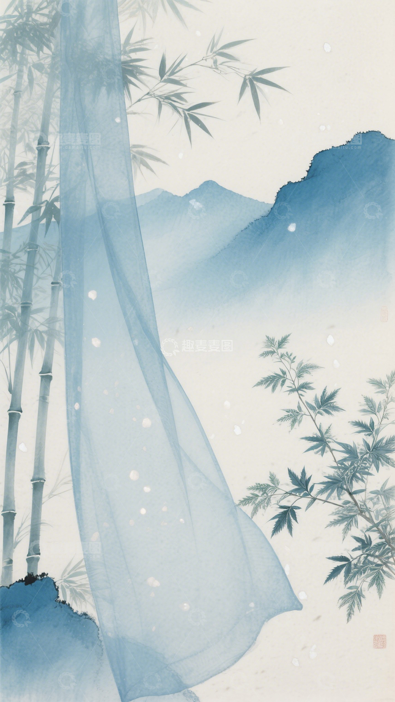 高清大图下载【趣麦麦图】水墨山水竹影图