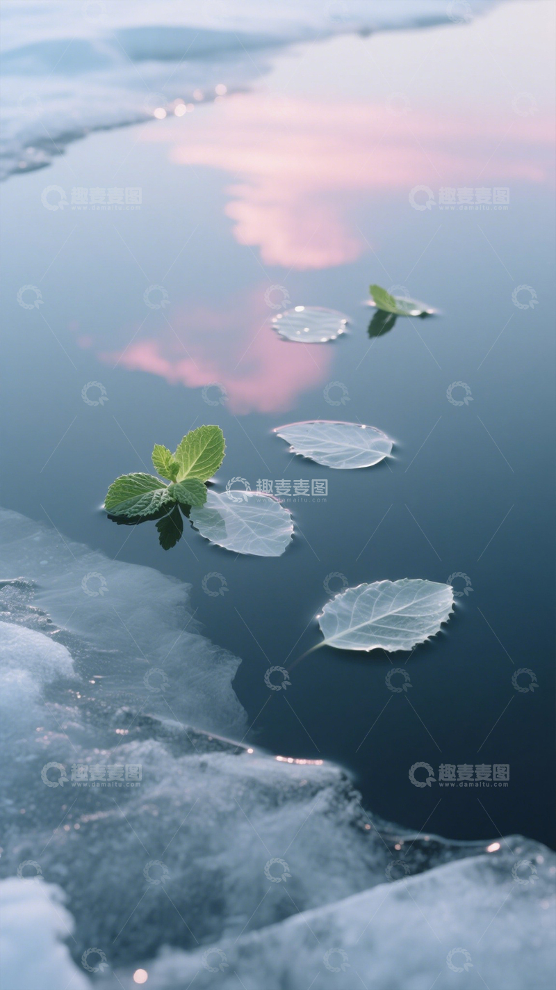 高清大图下载【趣麦麦图】冰面植物倒影图
