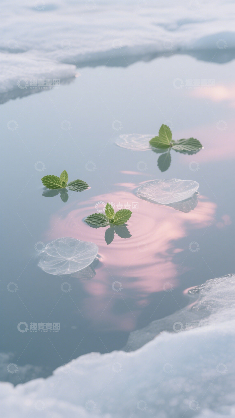 高清大图下载【趣麦麦图】冰面植物涟漪图