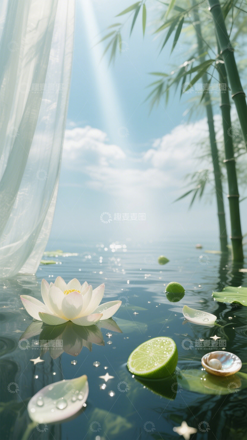 高清大图下载【趣麦麦图】荷间青柠清新水景图