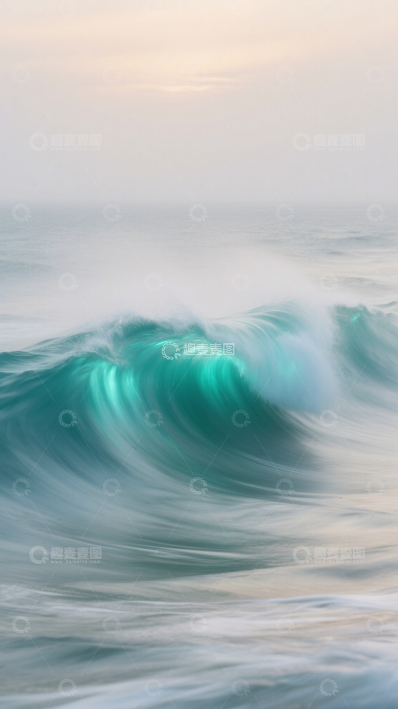 高清大图下载【趣麦麦图】慢门蓝绿色海浪