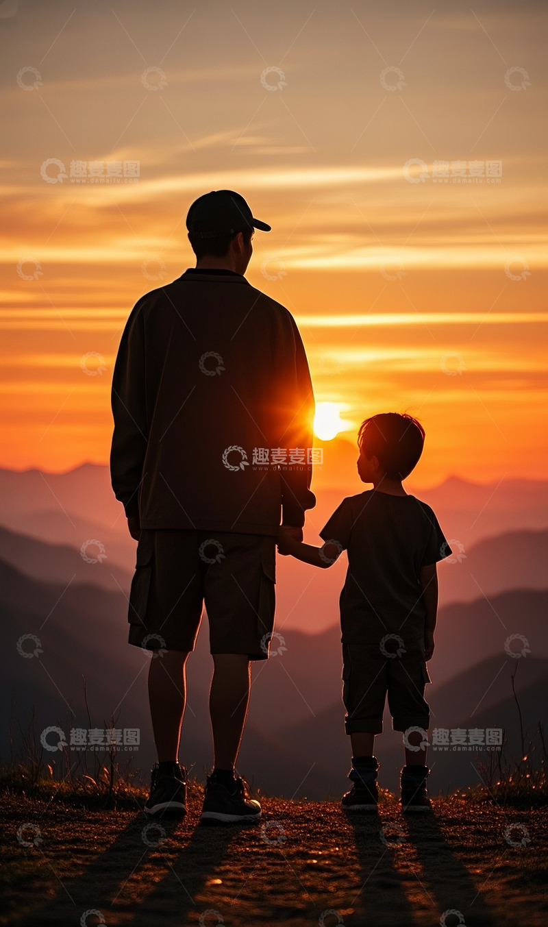 高清大图下载【趣麦麦图】父子背影素材摄影图2