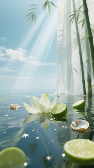 荷间青柠阳光水景图