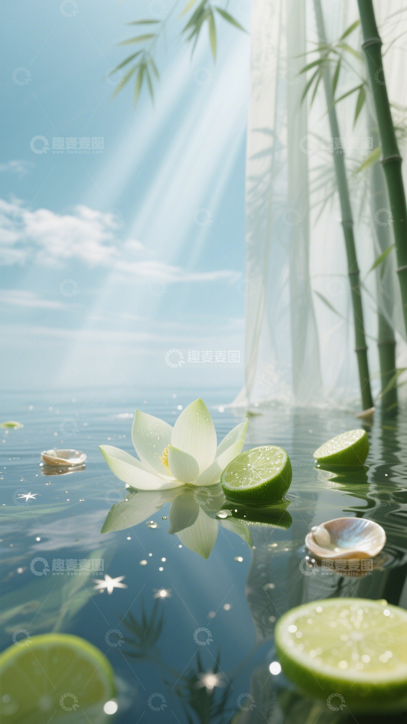 高清大图下载【趣麦麦图】荷间青柠阳光水景图