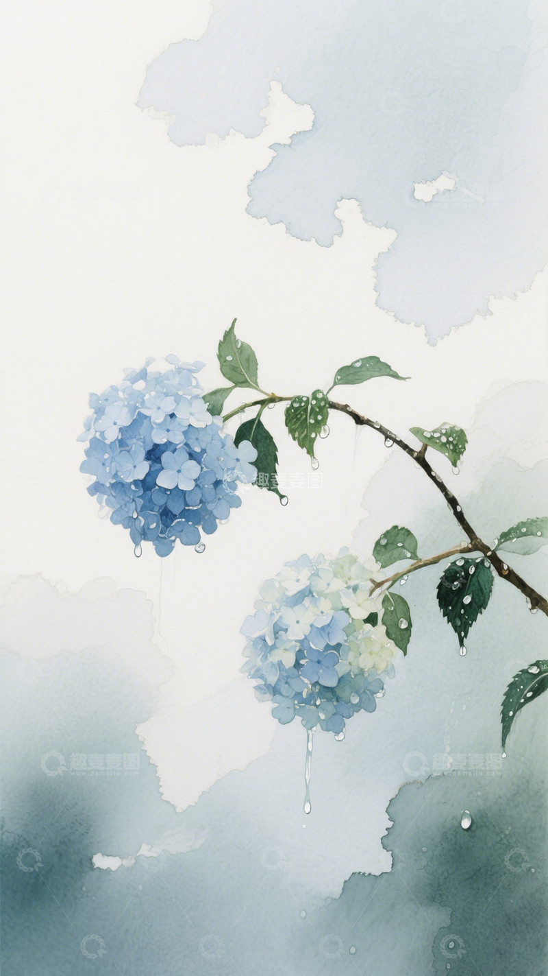 高清大图下载【趣麦麦图】水彩绣球花清新图