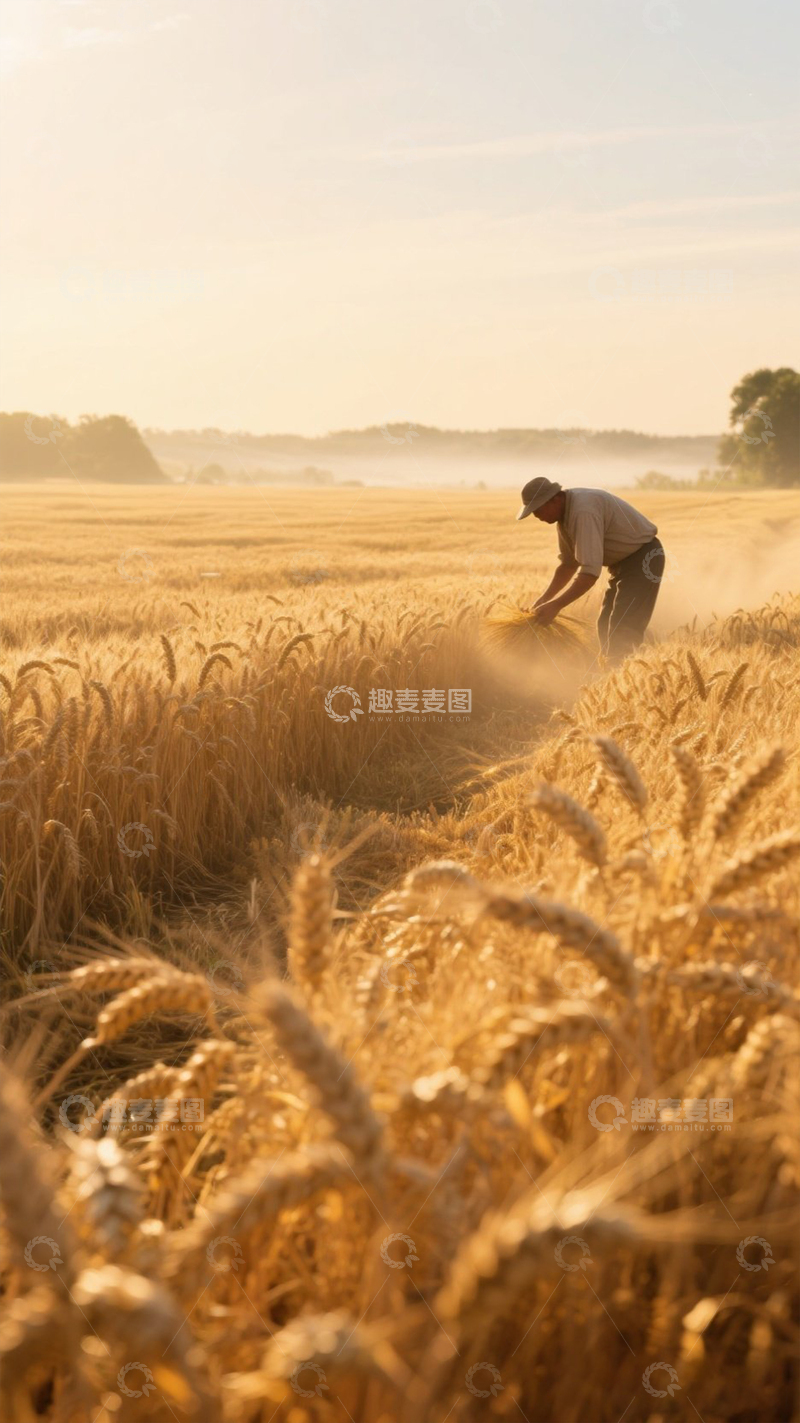 高清大图下载【趣麦麦图】金黄麦田劳作图