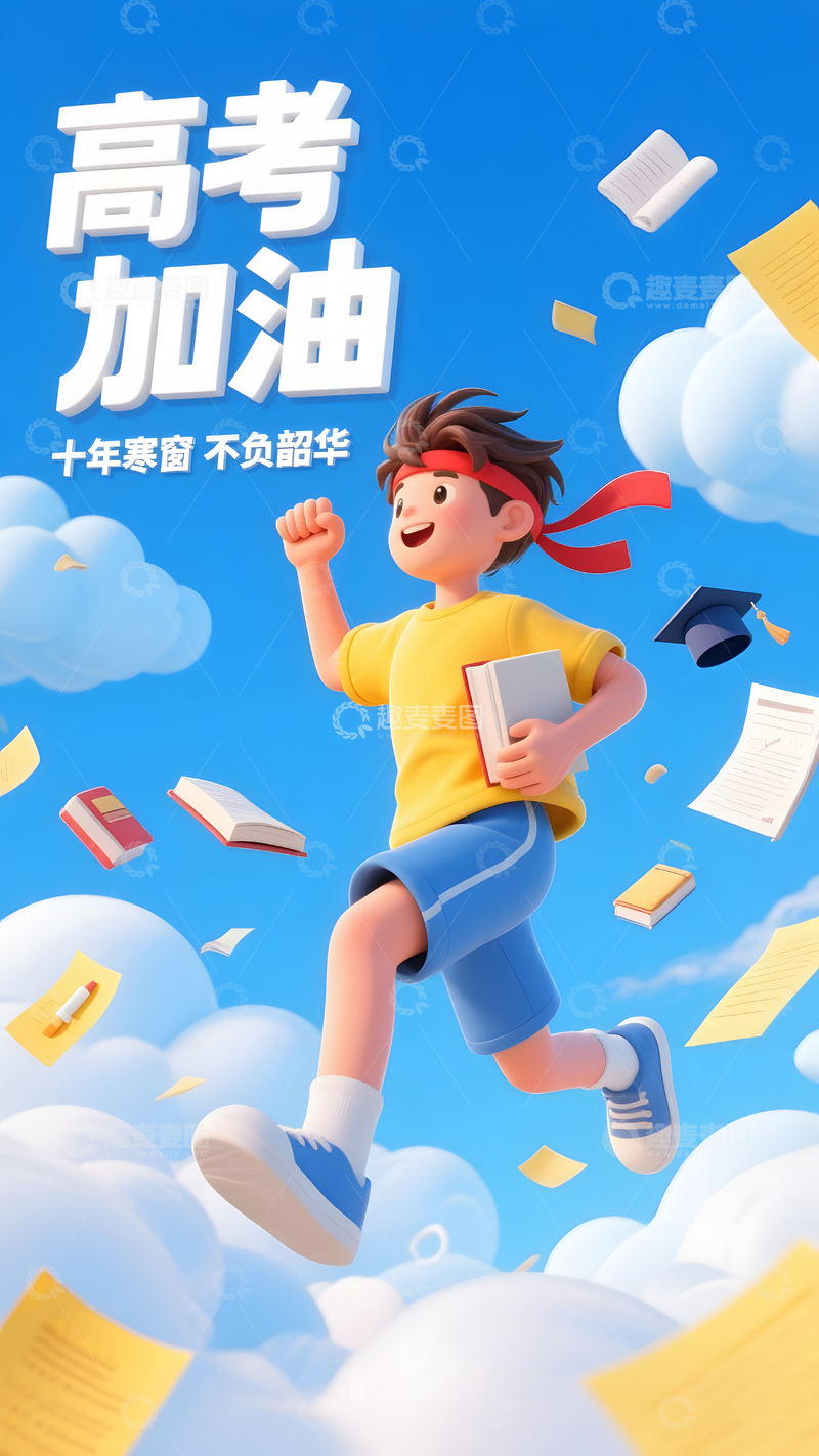 高清大图下载【趣麦麦图】高考助威加油卡通人物海报1