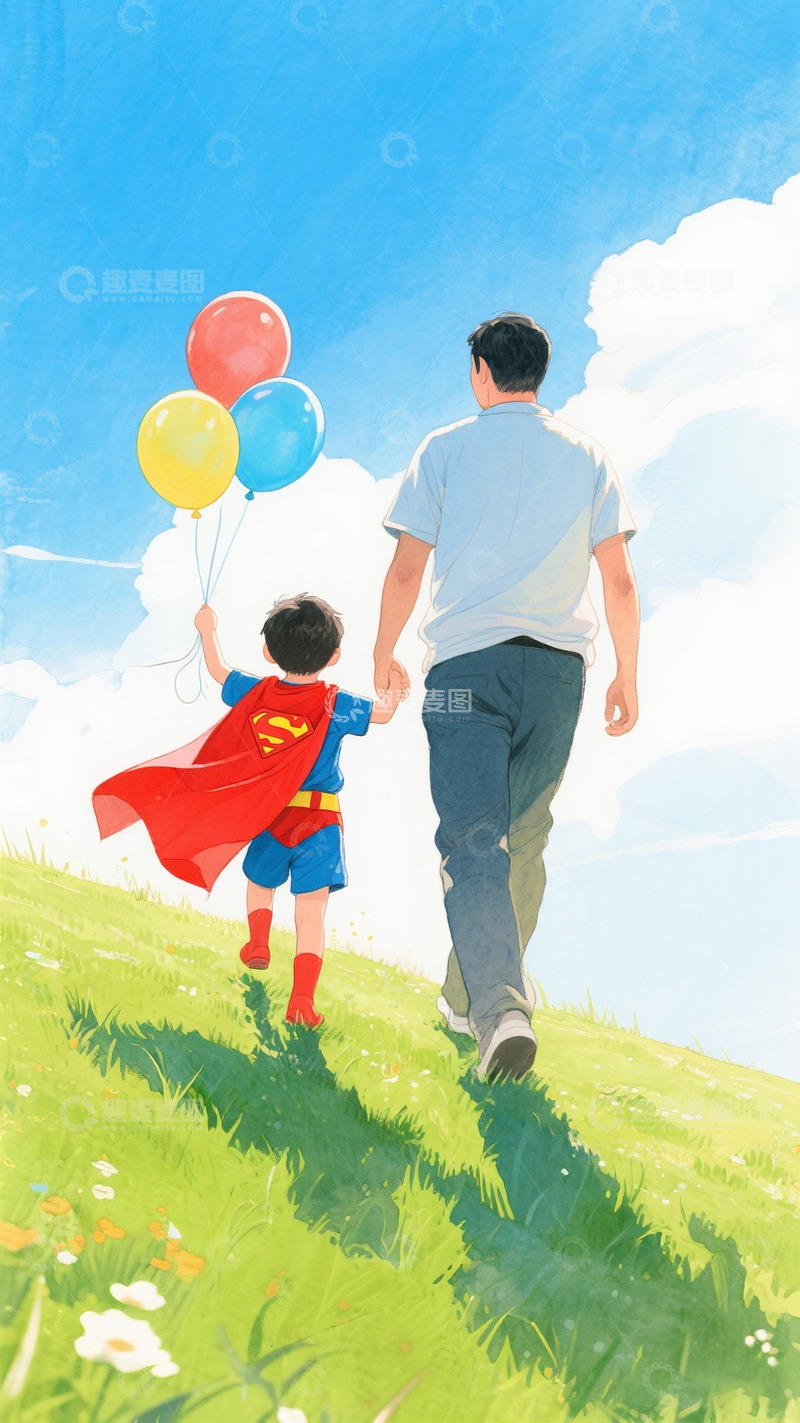 高清大图下载【趣麦麦图】爸爸是超人父亲节插画7