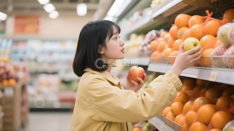 高清大图下载【趣麦麦图】超市里挑选水果的人